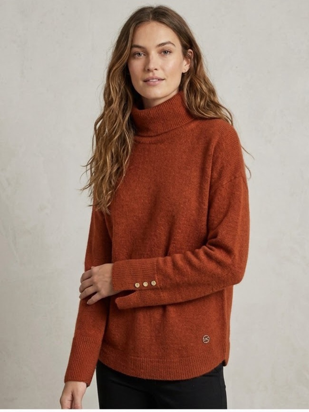 Michael Kors Burnt Orange Rust Merino Wool Alpaca Turtleneck Sweater Small